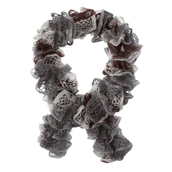 Sashay Ruffle Scarf Knit Crochet Grey Brown Silver - Picture 2 of 4